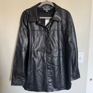 NWT Primark Faux Leather Button Down Shirt Jacket Shacket Black Size L